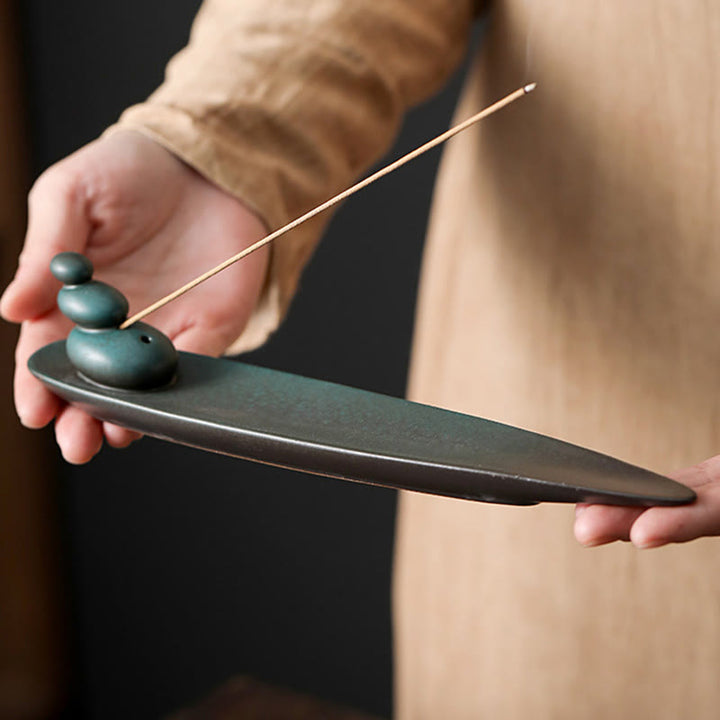 Buddha Stones Trois pierres Vagues Papillon Bambou Guérison Bâton en céramique Brûleur d'encens Décoration - image 2