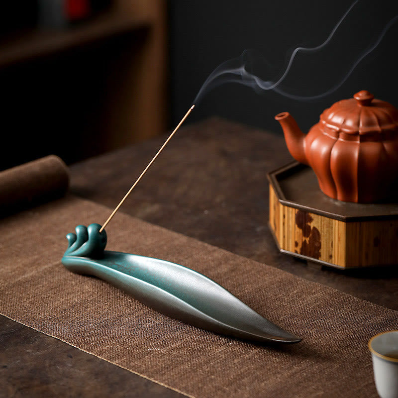 Buddha Stones Trois pierres Vagues Papillon Bambou Guérison Bâton en céramique Brûleur d'encens Décoration - image 10