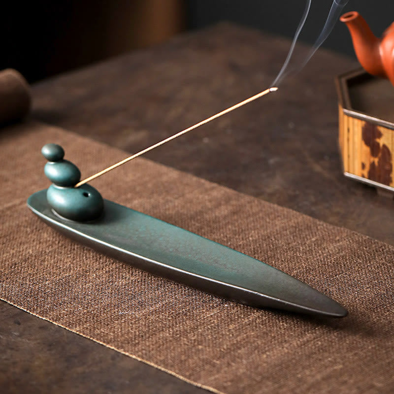 Buddha Stones Trois pierres Vagues Papillon Bambou Guérison Bâton en céramique Brûleur d'encens Décoration - image 3