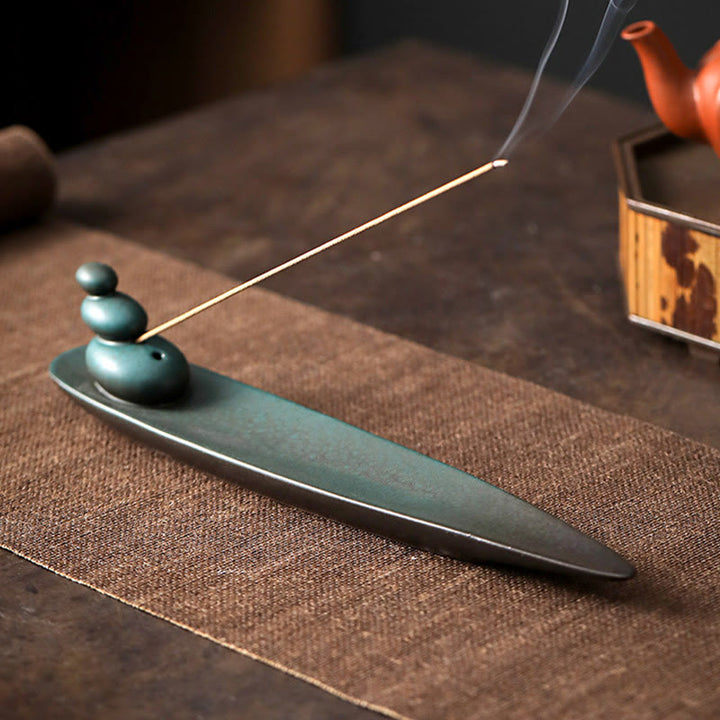 Buddha Stones Trois pierres Vagues Papillon Bambou Guérison Bâton en céramique Brûleur d'encens Décoration - image 3