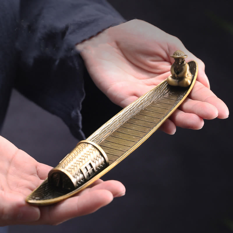 Porte-encens en alliage en forme de bateau de pêcheur en Buddha Stones , brûleur d'encens de guérison, décoration - image 1