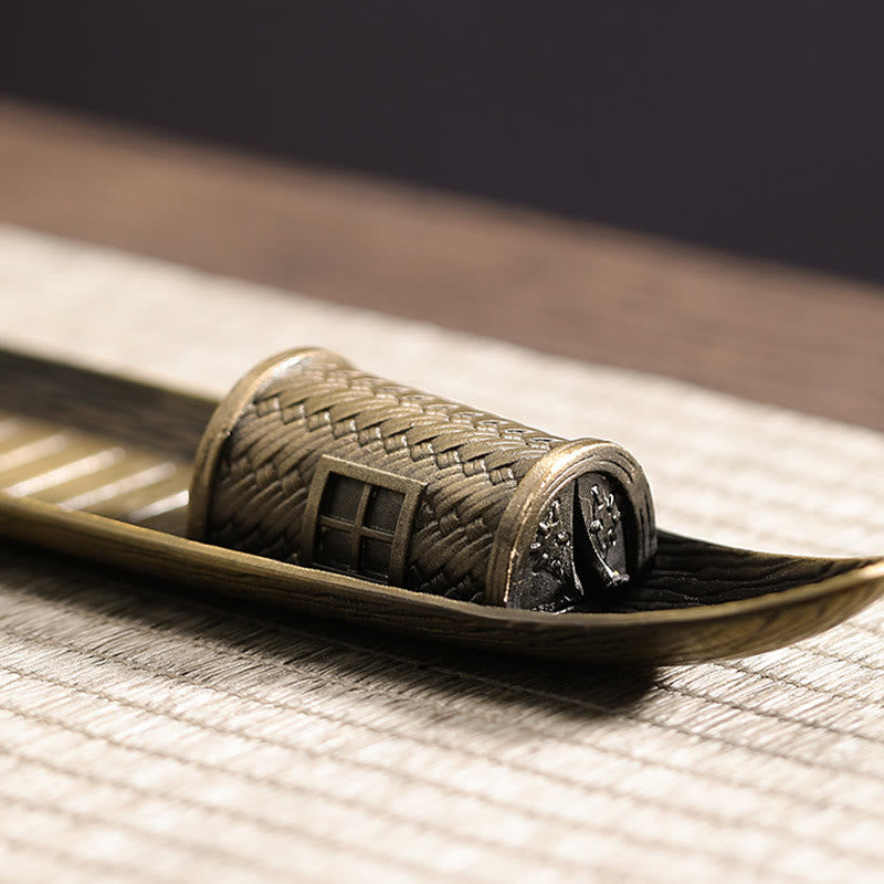 Porte-encens en alliage en forme de bateau de pêcheur en Buddha Stones , brûleur d'encens de guérison, décoration - image 5