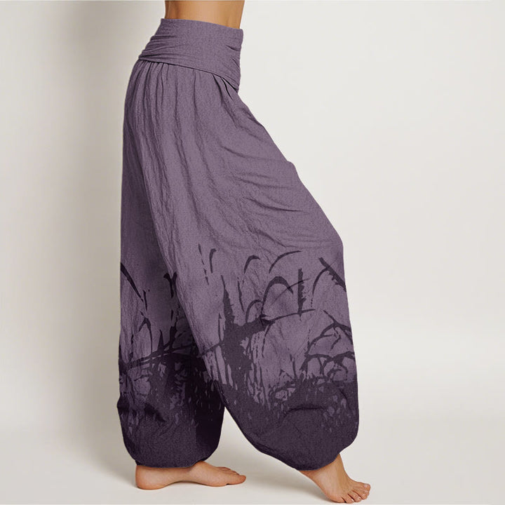 Pantalon sarouel à taille élastique pour femme avec motif d'herbe sauvage et Buddha Stones - image 9
