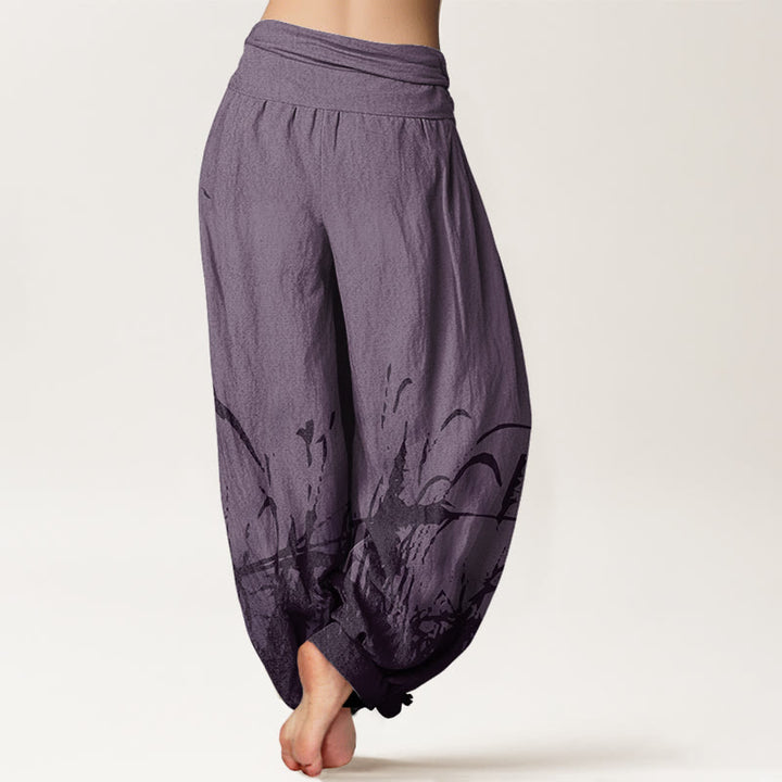 Pantalon sarouel à taille élastique pour femme avec motif d'herbe sauvage et Buddha Stones - image 10