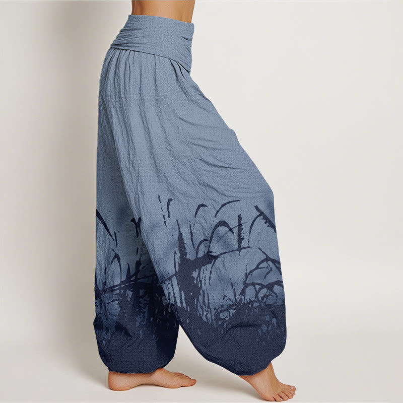 Pantalon harem à taille élastique pour femme, en coton à motif d'herbes sauvages et de Buddha Stones - image 5