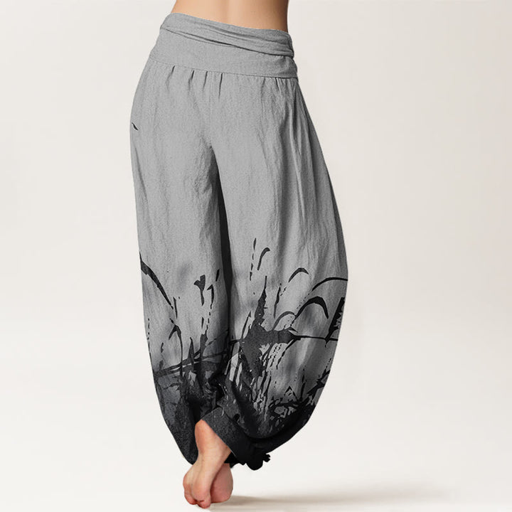 Pantalon sarouel à taille élastique pour femme avec motif d'herbe sauvage et Buddha Stones - image 3