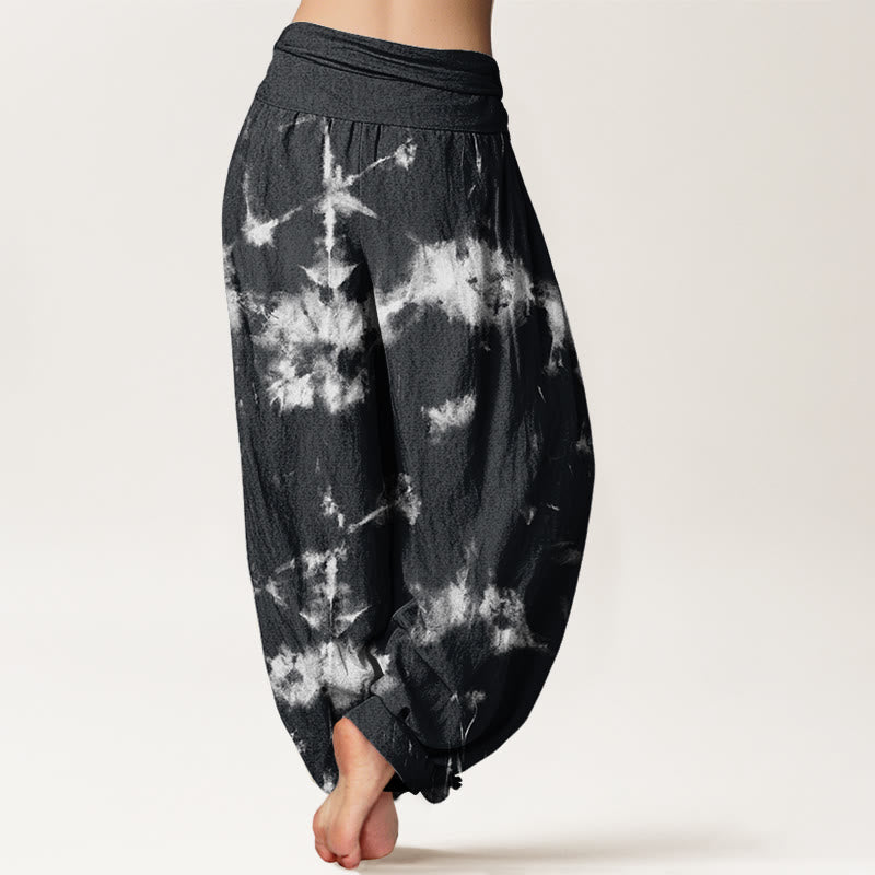 Pantalon harem à taille élastique pour femme, en coton blanc à rayures et pois, motif tie-dye Buddha Stones - image 2