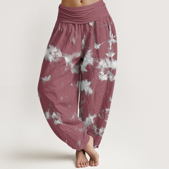 Pantalon harem à taille élastique pour femme, en coton blanc à rayures et pois, motif tie-dye Buddha Stones - Rouge indien - US22，UK/AU26，EU54 (6XL) - image 7