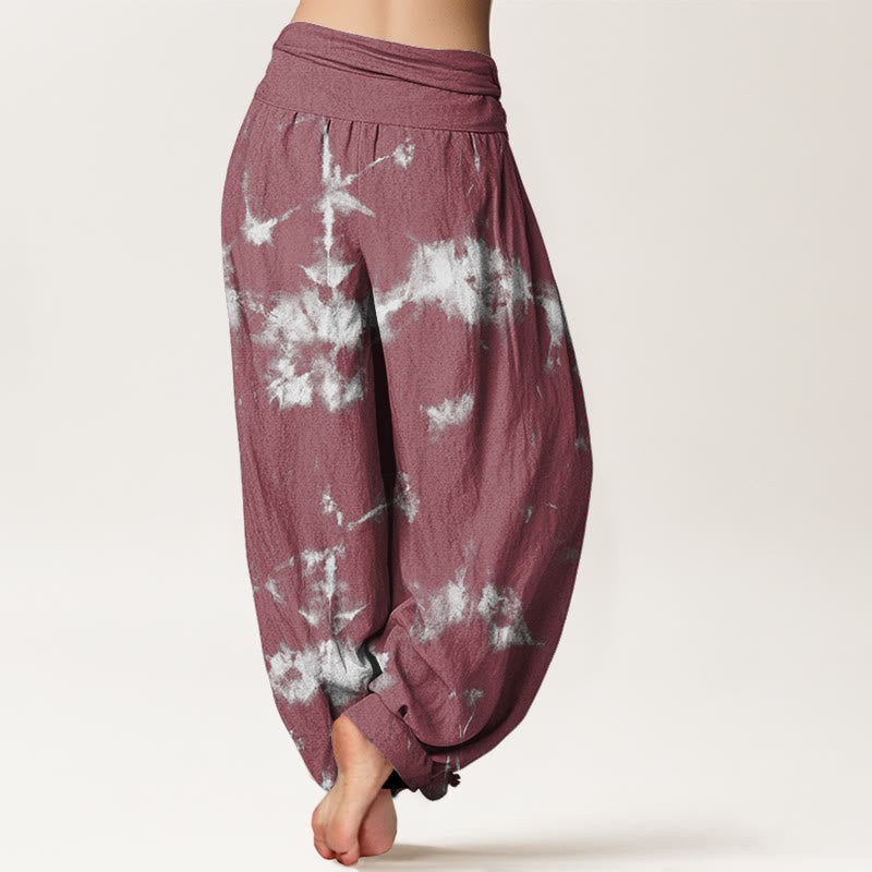 Pantalon harem à taille élastique pour femme, en coton blanc à rayures et pois, motif tie-dye Buddha Stones - image 9
