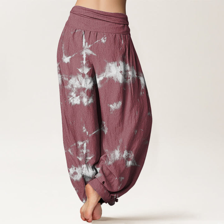 Pantalon harem à taille élastique pour femme, en coton blanc à rayures et pois, motif tie-dye Buddha Stones - image 9