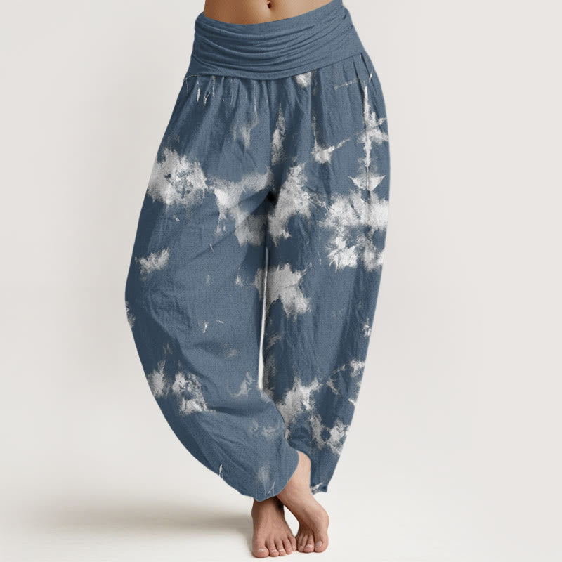 Pantalon harem à taille élastique pour femme, en coton blanc à rayures et pois, motif tie-dye Buddha Stones - SteelBlue - US22，UK/AU26，EU54 (6XL) - image 4