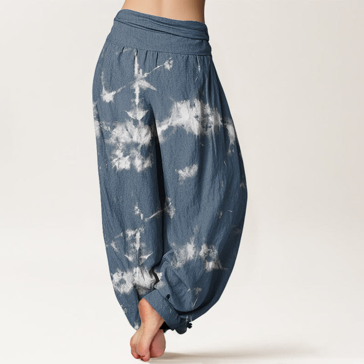 Pantalon harem à taille élastique pour femme, en coton blanc à rayures et pois, motif tie-dye Buddha Stones - image 6