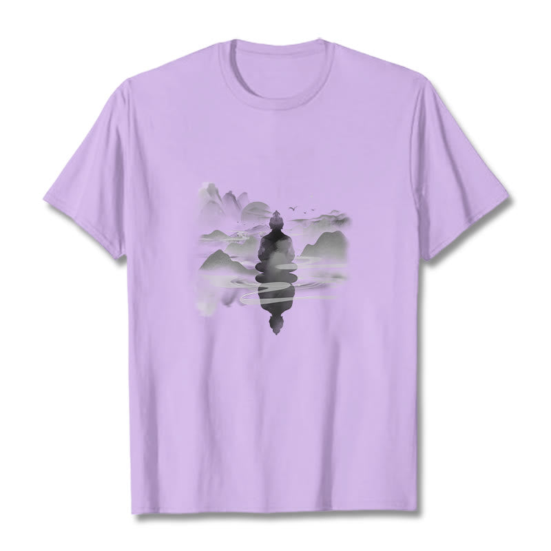 T-shirt en coton à motif Bouddha assis dans les montagnes Buddha Stones en méditation - Prune - 2XL - image 14
