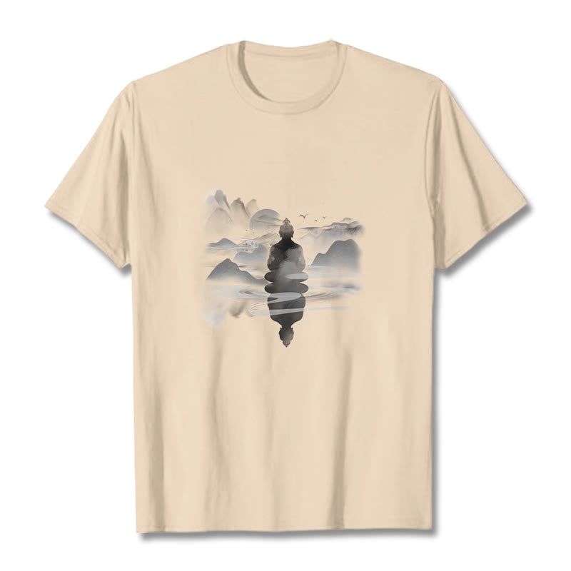 T-shirt en coton à motif Bouddha assis dans les montagnes Buddha Stones en méditation - Bisque - 2XL - image 17