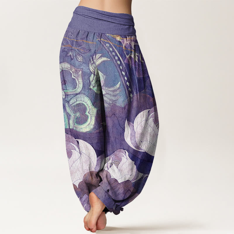Pantalon harem décontracté pour femme, en coton blanc à motif de Buddha Stones , taille élastique - image 7