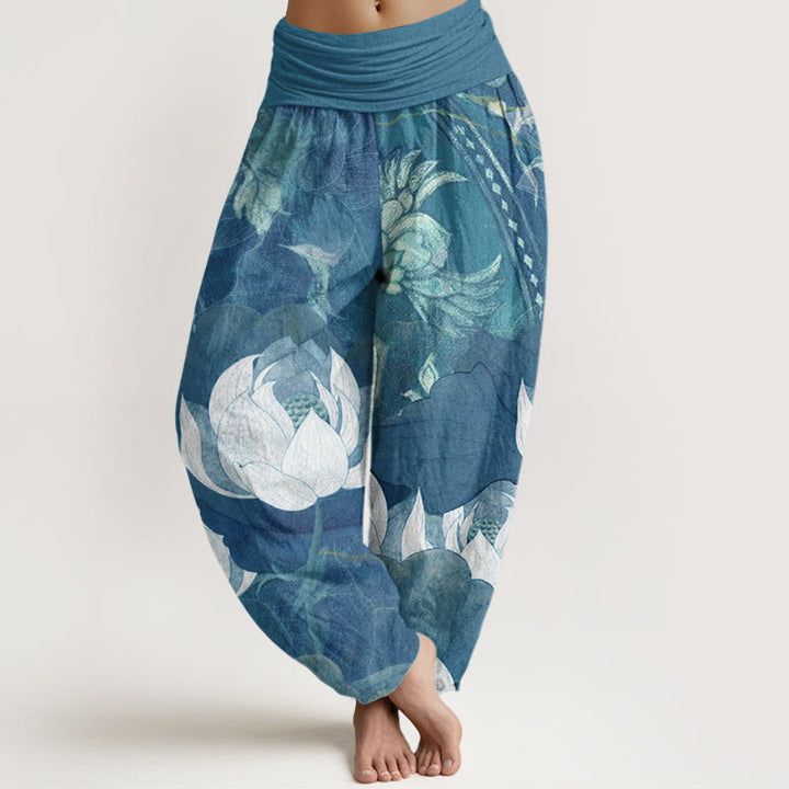 Pantalon sarouel décontracté à taille élastique pour femme avec motif de Buddha Stones - Bleu acier - US22，UK/AU26，EU54 (6XL) - image 5