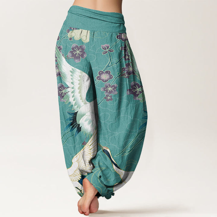 Pantalon harem à taille élastique pour femme, motif Buddha Stones, grues en coton, fleurs et nuages ​​de bon augure - image 6