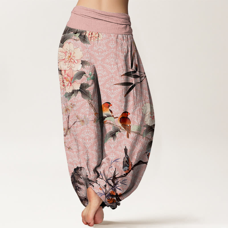 Pantalon harem à taille élastique pour femme, orné de Buddha Stones , d'une fauvette des champs et de branches fleuries, motif mandala - image 9