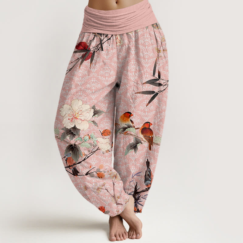 Pantalon harem à taille élastique pour femme, orné de Buddha Stones , d'une fauvette des champs et de branches fleuries, motif mandala - Rose - US22，UK/AU26，EU54 (6XL) - image 7