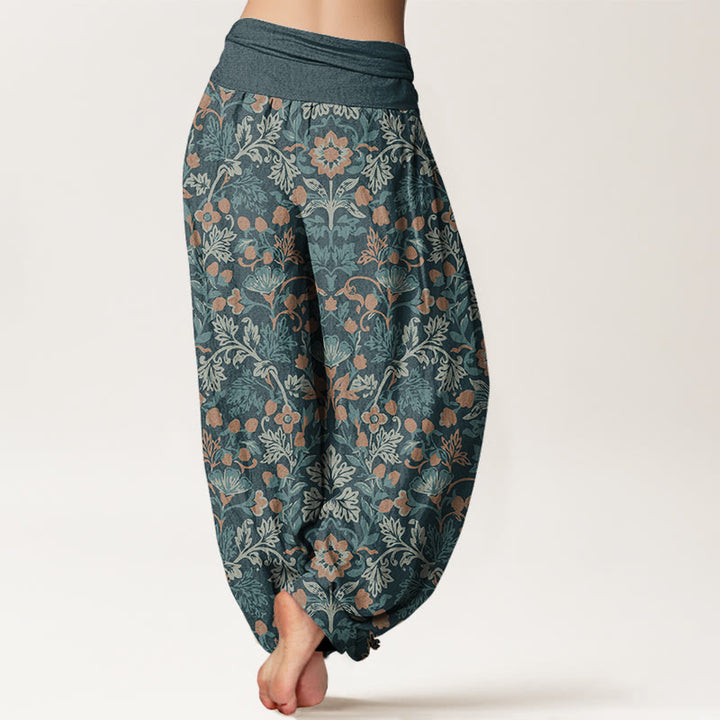 Pantalon harem à taille élastique pour femme, en coton décontracté, motif fleurs, vigne et feuilles, avec Buddha Stones - image 2