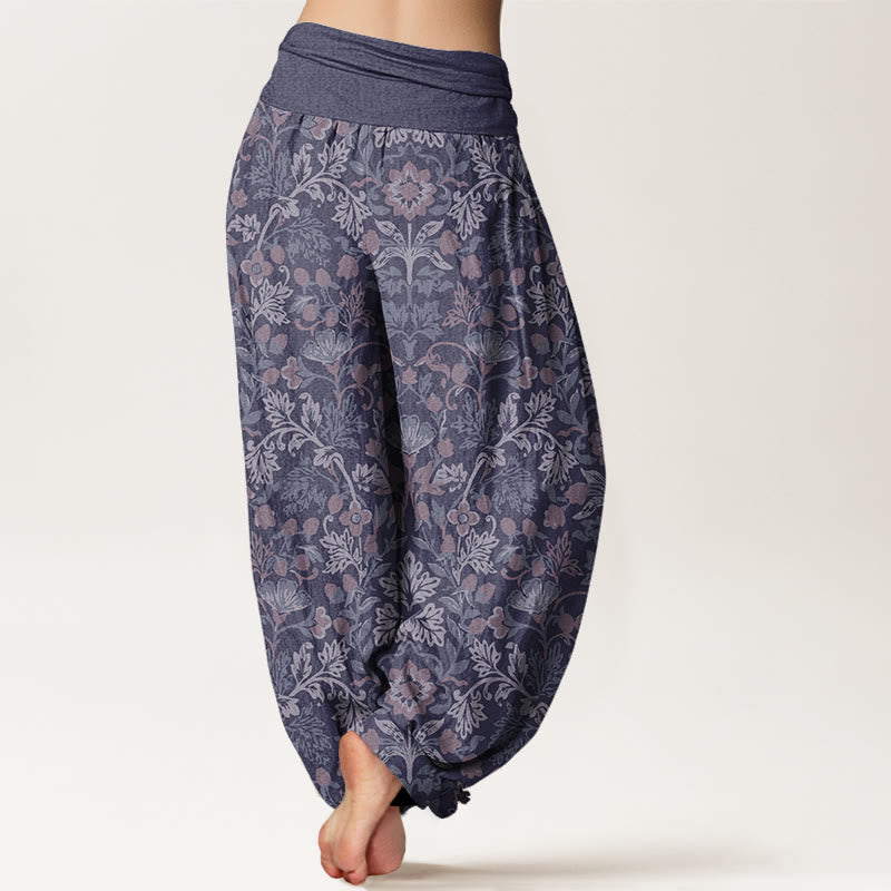 Pantalon harem à taille élastique pour femme, en coton décontracté, motif fleurs, vigne et feuilles, avec Buddha Stones - image 9