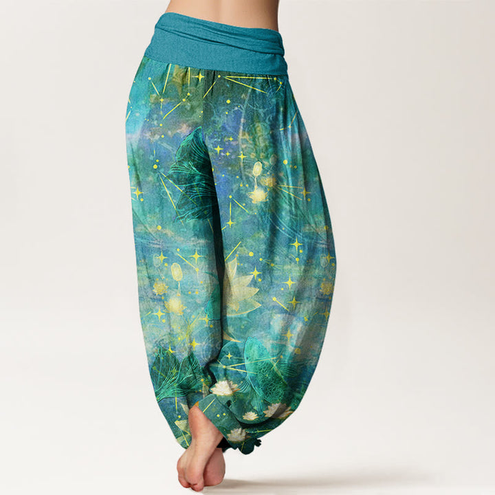 Pantalon sarouel à taille élastique pour femme avec motif de Buddha Stones, poisson koï, lotus, lune, étoiles - image 10