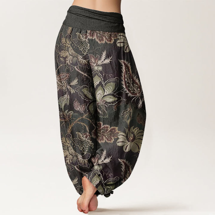 Pantalon harem décontracté en coton à motif floral et feuilles, taille élastique, pour femme, Buddha Stones - image 2
