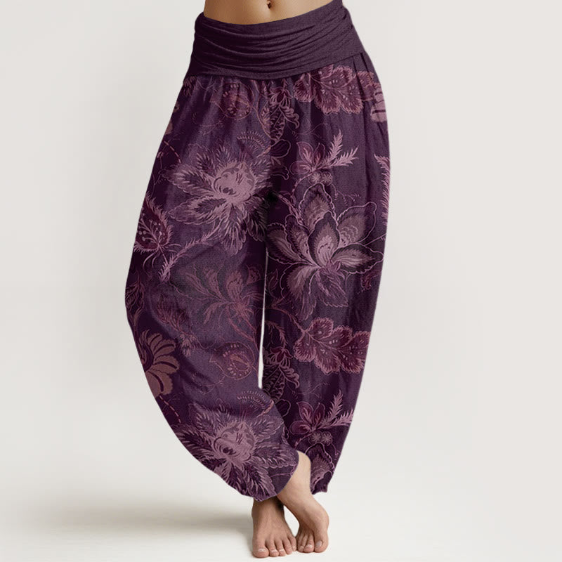 Pantalon sarouel décontracté à taille élastique pour femme avec motif floral et Buddha Stones - Violet - US22，UK/AU26，EU54 (6XL) - image 7