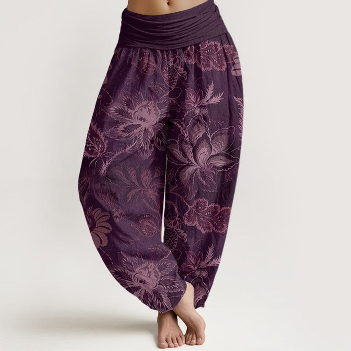 Pantalon harem décontracté en coton à motif floral et feuilles, taille élastique, pour femme, Buddha Stones - Violet - US22，UK/AU26，EU54 (6XL) - image 7