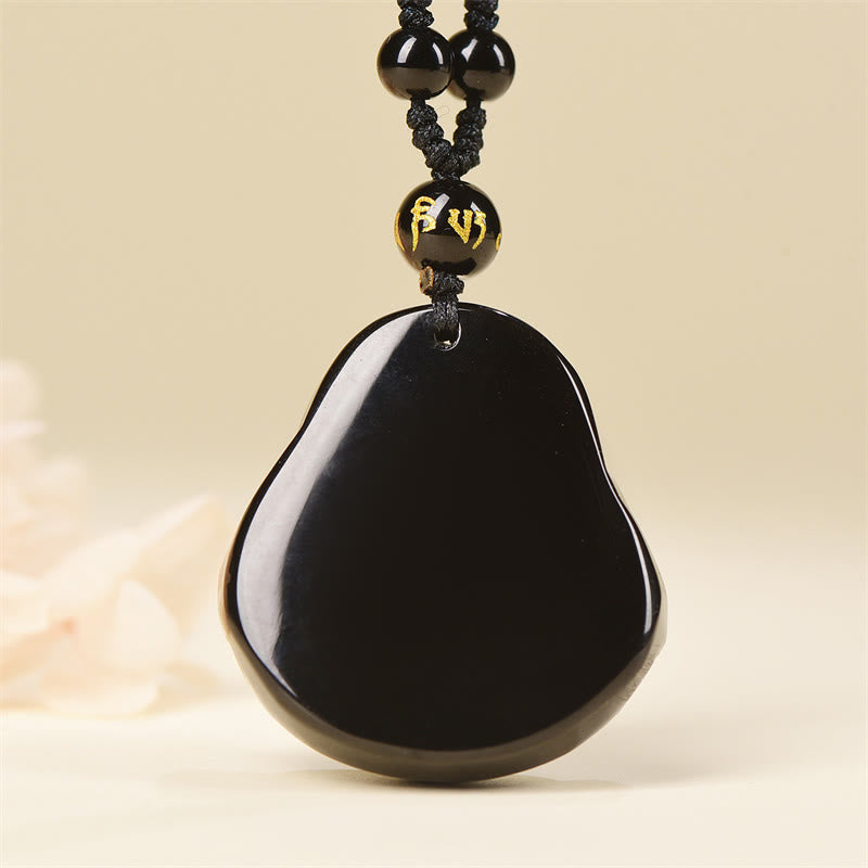 Collier pendentif de purification Buddha Stones en obsidienne noire naturelle et obsidienne glacée