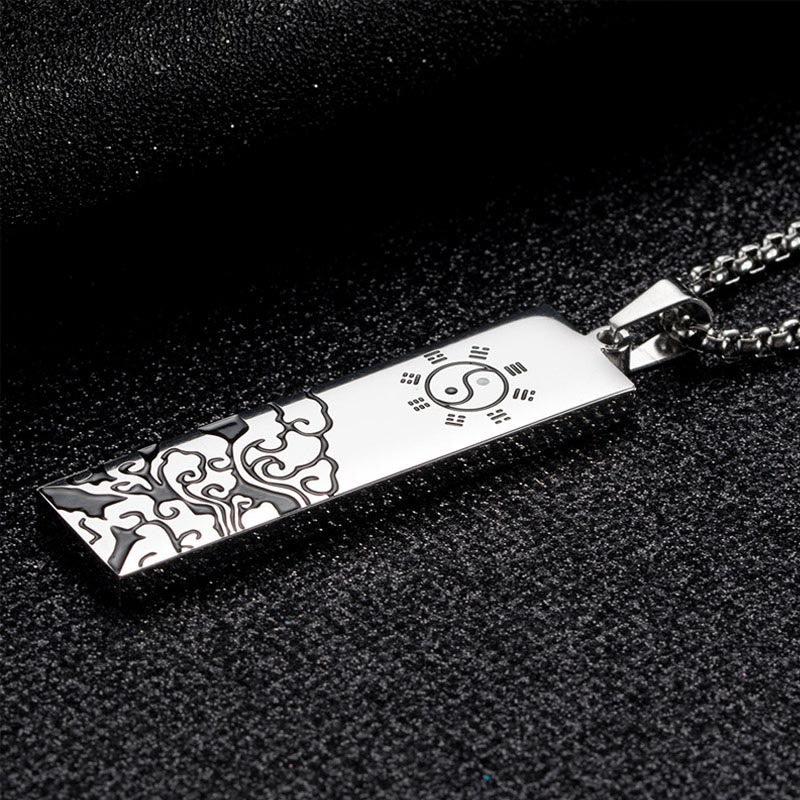 Collier pendentif équilibre Yin Yang Bagua en acier titane avec mantra en neuf mots de Buddha Stones - image 5