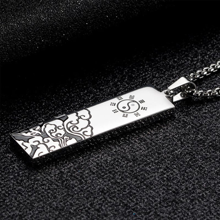 Collier pendentif équilibre Yin Yang Bagua en acier titane avec mantra en neuf mots de Buddha Stones - image 5