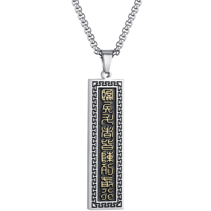Collier pendentif équilibre Yin Yang Bagua en acier titane avec mantra en neuf mots de Buddha Stones - image 3