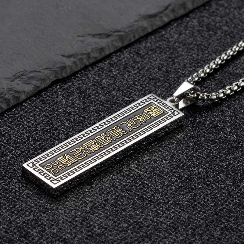 Collier pendentif équilibre Yin Yang Bagua en acier titane avec mantra en neuf mots de Buddha Stones - image 4