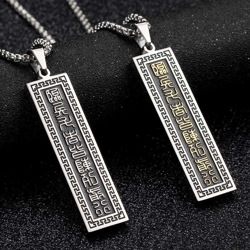 Collier pendentif équilibre Yin Yang Bagua en acier titane avec mantra en neuf mots de Buddha Stones - image 12