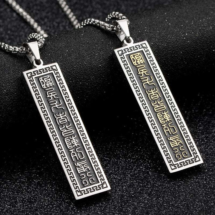 Collier pendentif équilibre Yin Yang Bagua en acier titane avec mantra en neuf mots de Buddha Stones - image 12