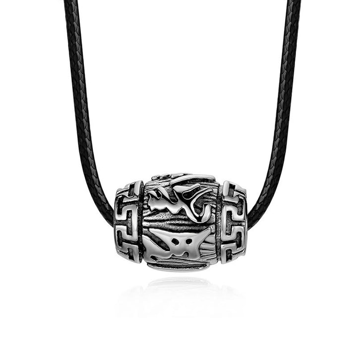 Collier pendentif sagesse tibétain en acier titane avec Buddha Stones Om Mani Padme Hum et quatre bêtes mythiques - Om Mani Padme Hum-Cordon en cuir - image 8