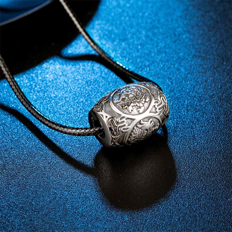 Collier pendentif sagesse tibétain en acier titane avec Buddha Stones Om Mani Padme Hum et quatre bêtes mythiques - image 3