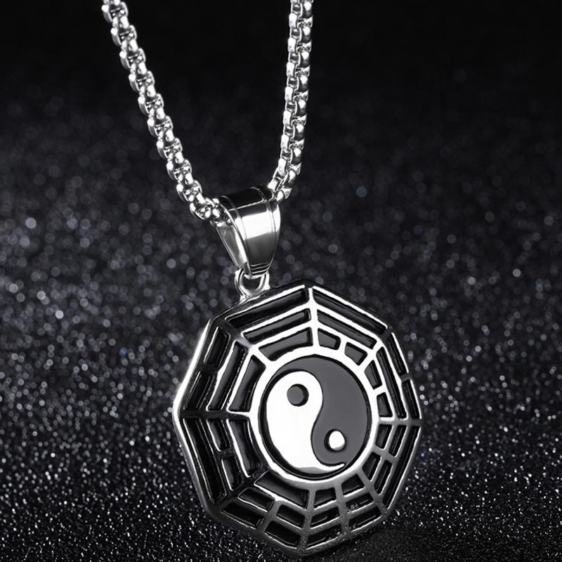 Collier pendentif d'équilibre en acier titane avec Buddha Stones et motif Bagua Yin Yang - Bagua d'argent - image 10