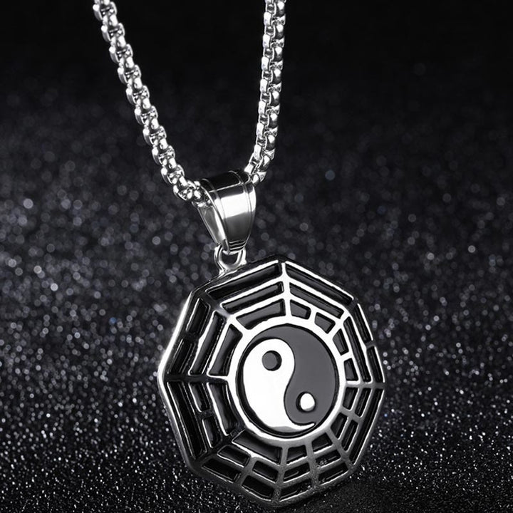Collier pendentif d'équilibre en acier titane avec Buddha Stones et motif Bagua Yin Yang - Bagua d'argent - image 10