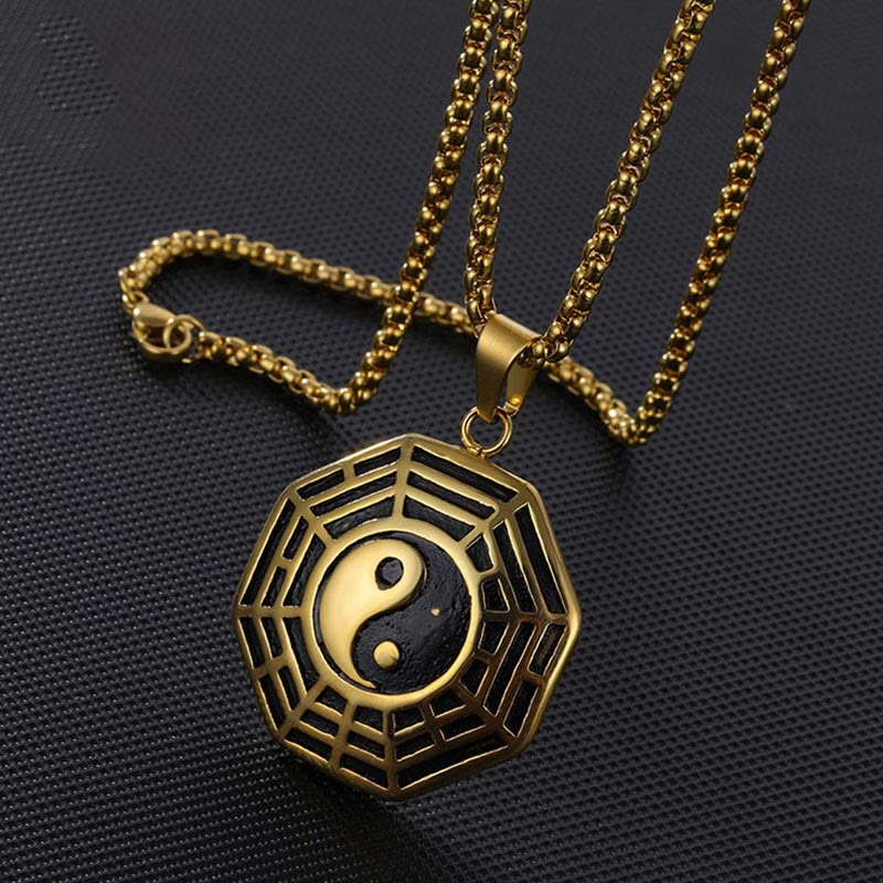 Collier pendentif d'équilibre en acier titane avec Buddha Stones et motif Bagua Yin Yang - image 2