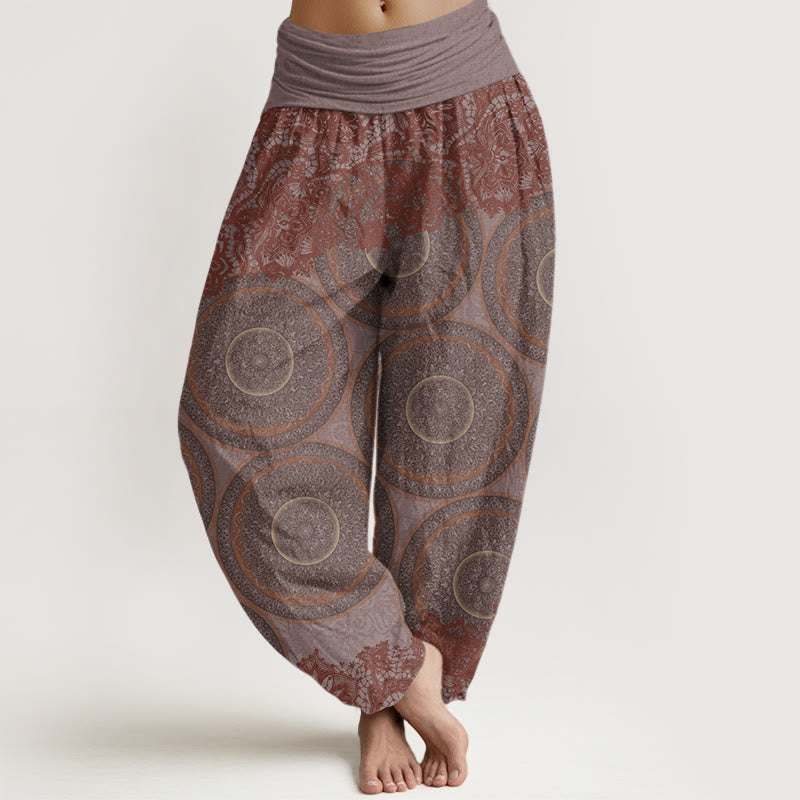 Pantalon sarouel taille élastique pour femme avec motif de boussole et de fleurs décontractées avec Buddha Stones - RosyBrown - US22，UK/AU26，EU54 (6XL) - image 5