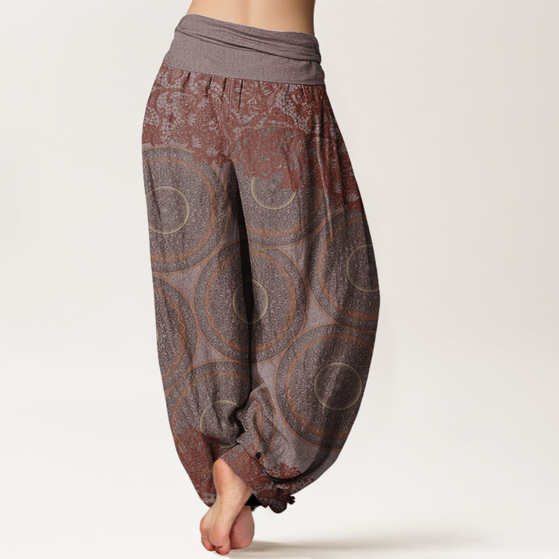 Pantalon harem femme en coton décontracté à motif floral et boussole, orné de Buddha Stones. Taille élastique. - image 6