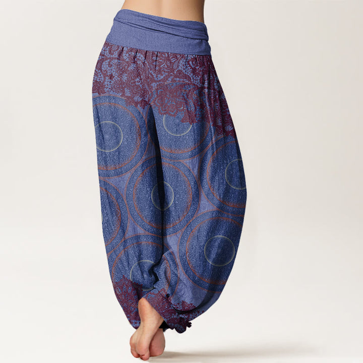 Pantalon harem femme en coton décontracté à motif floral et boussole, orné de Buddha Stones. Taille élastique. - image 9