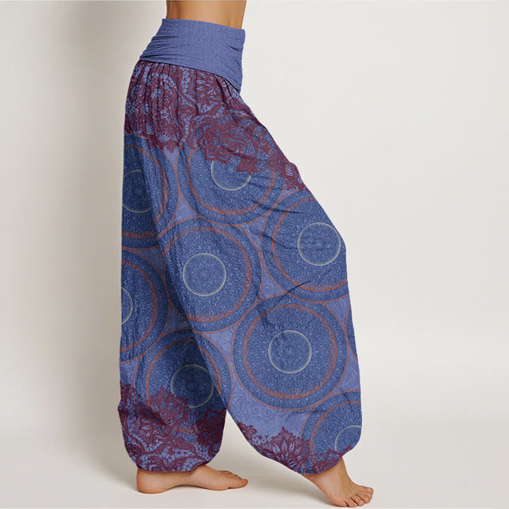 Pantalon harem femme en coton décontracté à motif floral et boussole, orné de Buddha Stones. Taille élastique. - image 8