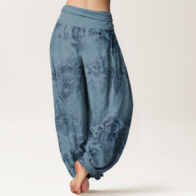 Pantalon harem à taille élastique pour femme, en coton décontracté avec motif de fleurs et de feuilles et Buddha Stones - image 2