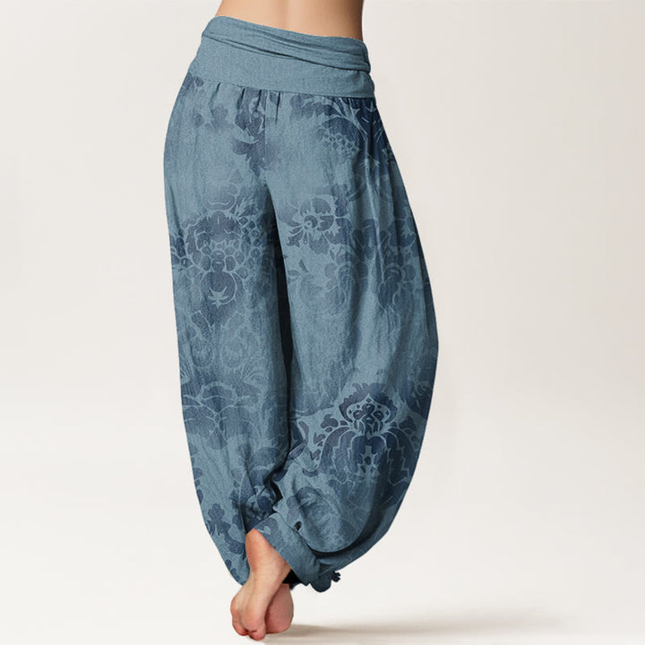 Pantalon harem à taille élastique pour femme, en coton décontracté avec motif de fleurs et de feuilles et Buddha Stones - image 2