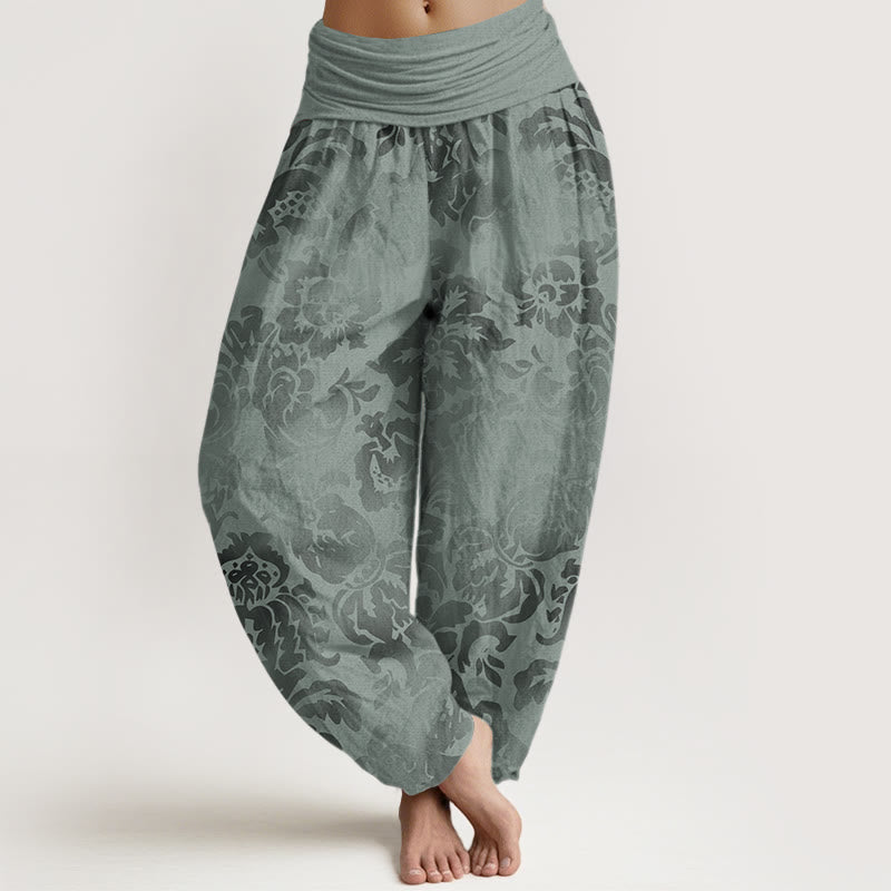 Pantalon sarouel décontracté à taille élastique avec motif de fleurs et de Buddha Stones pour femme - Vert foncé - US22，UK/AU26，EU54 (6XL) - image 8