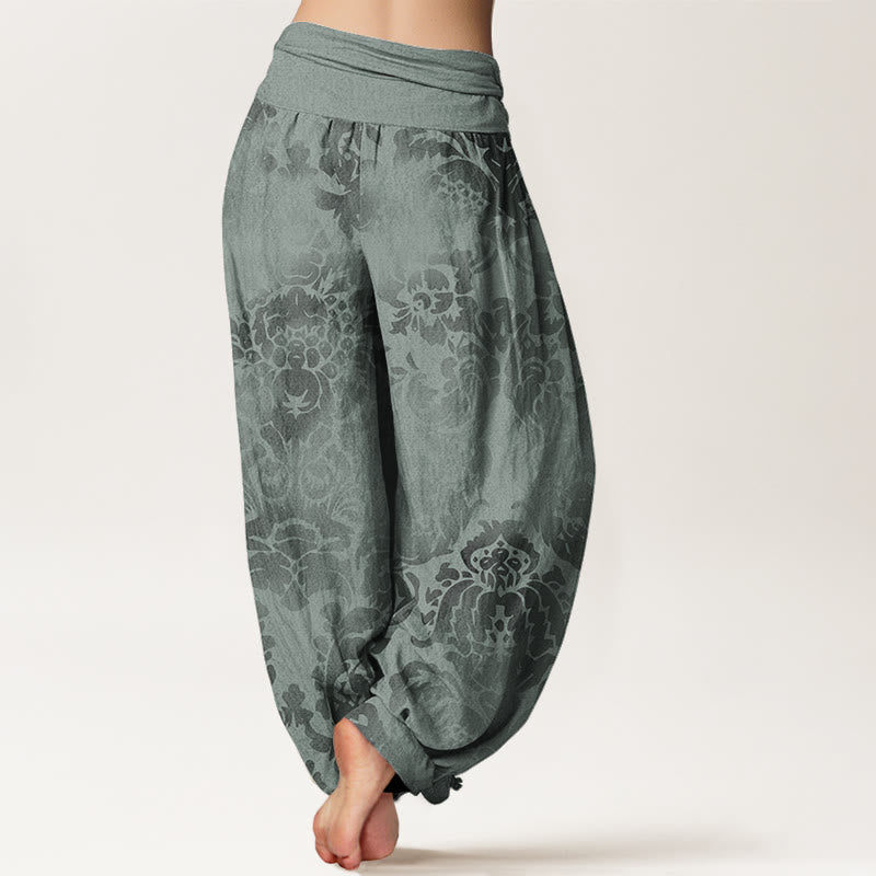 Pantalon harem à taille élastique pour femme, en coton décontracté avec motif de fleurs et de feuilles et Buddha Stones - image 9