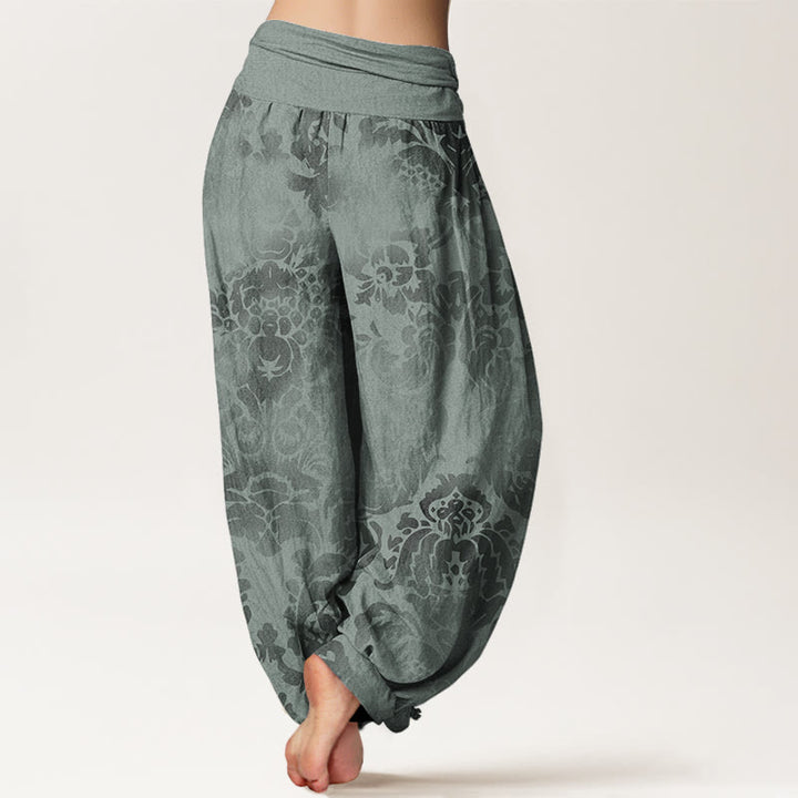 Pantalon harem à taille élastique pour femme, en coton décontracté avec motif de fleurs et de feuilles et Buddha Stones - image 9